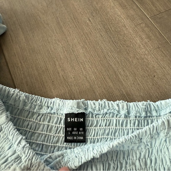 SHEIN Baby Blue Poof Sleeve Smocked Embossed Floral Blouse - Picture 5 of 6